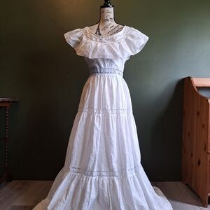 White Maxi Dress with Scoop Neck and Flutter Cap Sleeves